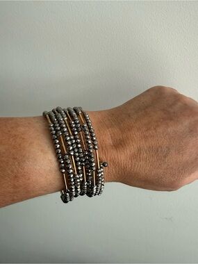 Stella & Dot Metallic Hematite and Gold Wrap Bracelet